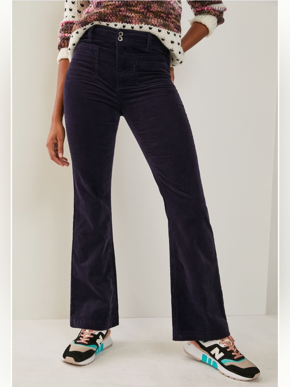 Pilcro Bootcut Corduroy Navy Blue Trouser Pants Patch Pockets 26